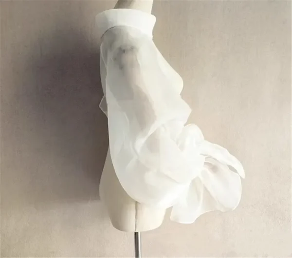 Coprispalle da sposa in organza con maniche a tromba gonfie e collo alto, senza schienale, bolero da sposa, giacca da sposa, coprispalle da festa formale, mantello da donna 2