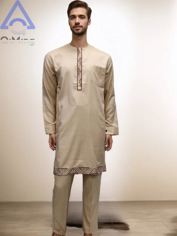 Abito da uomo musulmano islamico 2 pezzi da sposa punjabi 80% cotone ricamo inverno arabo marocco abiti pantaloni boubou africani 1