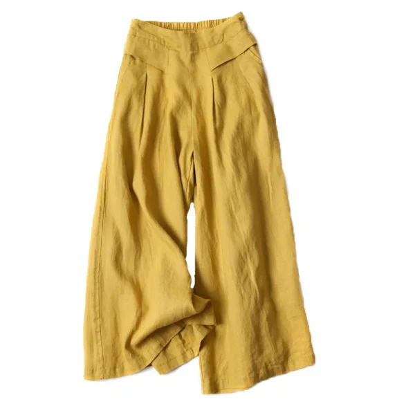 Vendita calda donna lino gamba larga pantaloni corti gonna ampia fascia elastica sottile vita dimagrante pantaloni estivi al polpaccio oversize 5