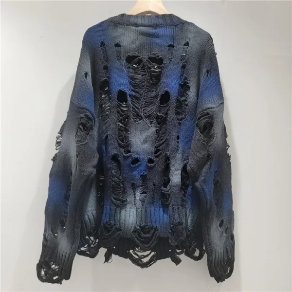 DEAT Pullover lavorato a maglia da donna Tie-dye Fori rotti Catene Spille Allentato Manica lunga O-Collo Maglioni 2025 Nuova moda Autunno 29A2729 4