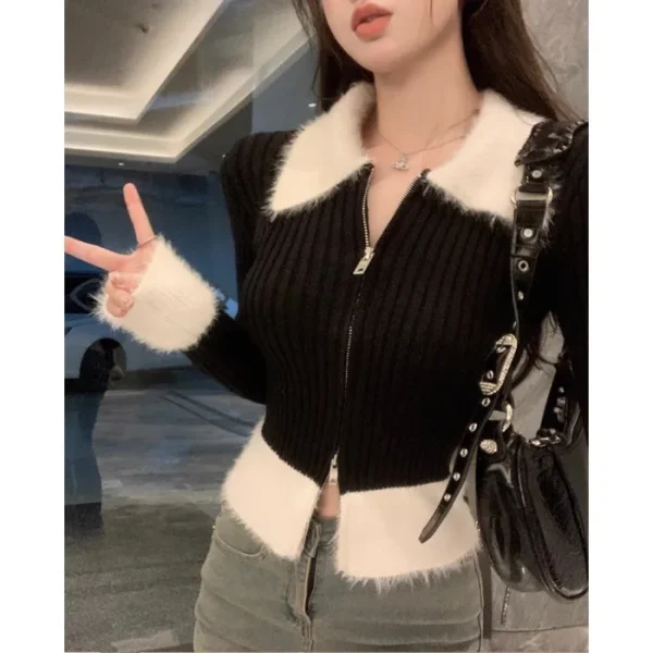 Maglione lavorato a maglia con cerniera corta rosa Camicia base per abbigliamento interno da donna Top invernale lavorato a maglia delicato Slim Fit Manica lunga Casual Elegante 3