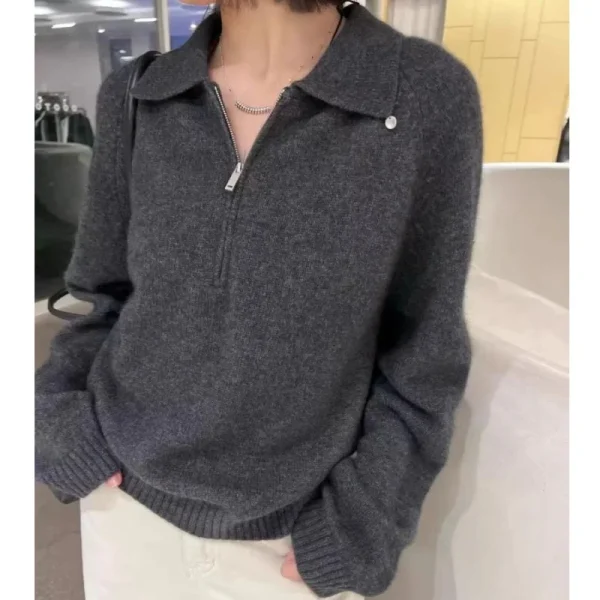 Nuovo maglione da donna 100% cashmere lavorato a maglia pullover da donna colletto POLO maglione di cashmere tinta unita allentato top di vendita caldo da donna 2
