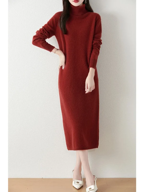 Scelta delle nuove donne 100% lana merino vestito con scollo a V sottile abiti a maniche lunghe Office Lady Elegan abiti primavera autunno di alta qualità 5