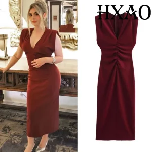 HXAO Abiti longuette eleganti bordeaux 2025 Abiti lunghi senza maniche primaverili da donna Moda Y2k Abito da sera vintage per feste Vestidos 1