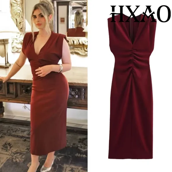 HXAO Abiti longuette eleganti bordeaux 2025 Abiti lunghi senza maniche primaverili da donna Moda Y2k Abito da sera vintage per feste Vestidos 1