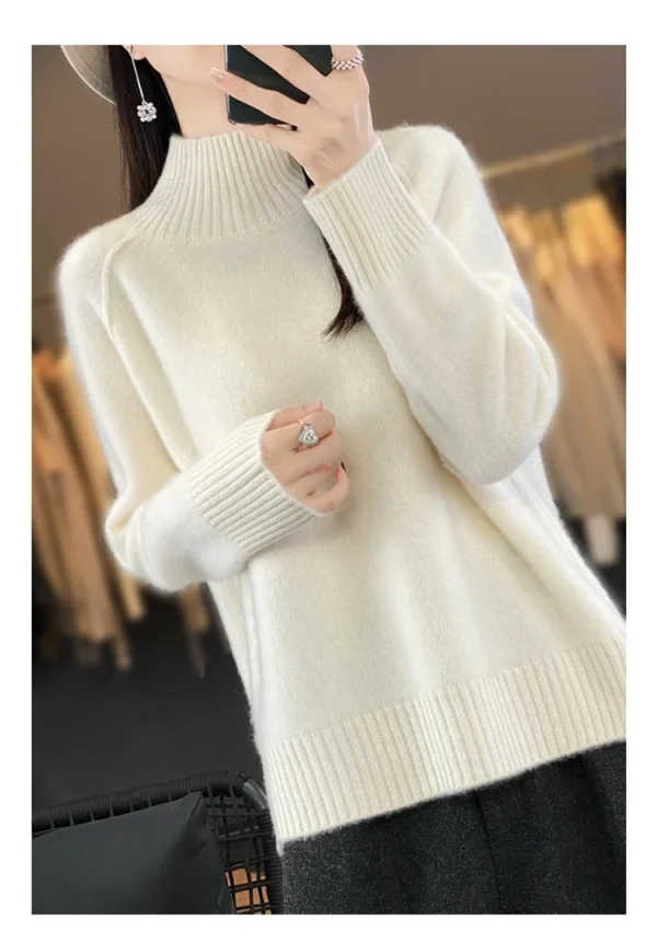 Maglione di cashmere a collo alto da donna Maglione raglan pigro ispessito in morbida lana al 100% con spacco per l'autunno inverno Comodo ceroso W 3