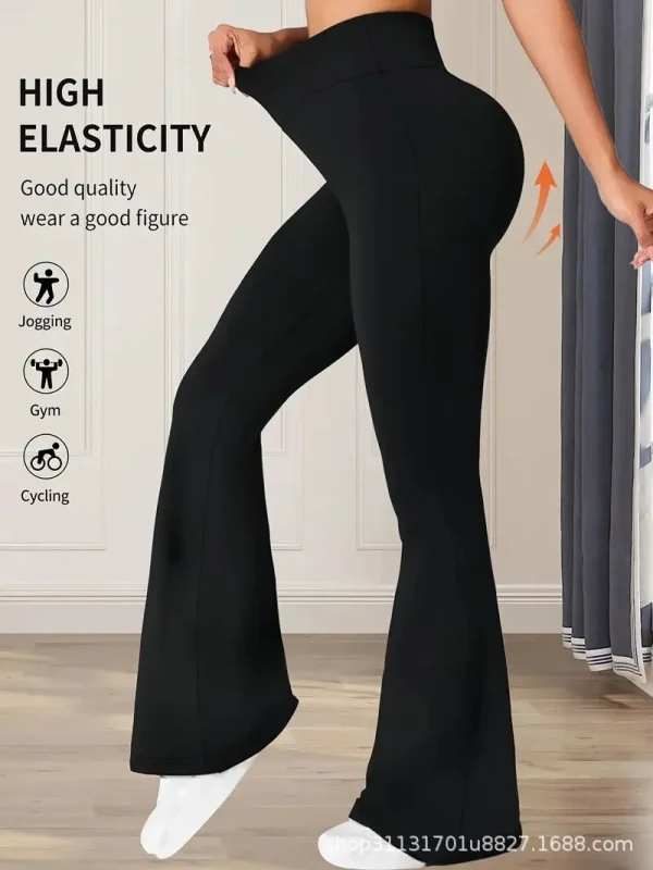 Pantaloni da donna in pelle di squalo a ferro di cavallo drappeggiati a vita alta, dimagranti, pantaloni da yoga micro svasati, lunghezza estesa 5