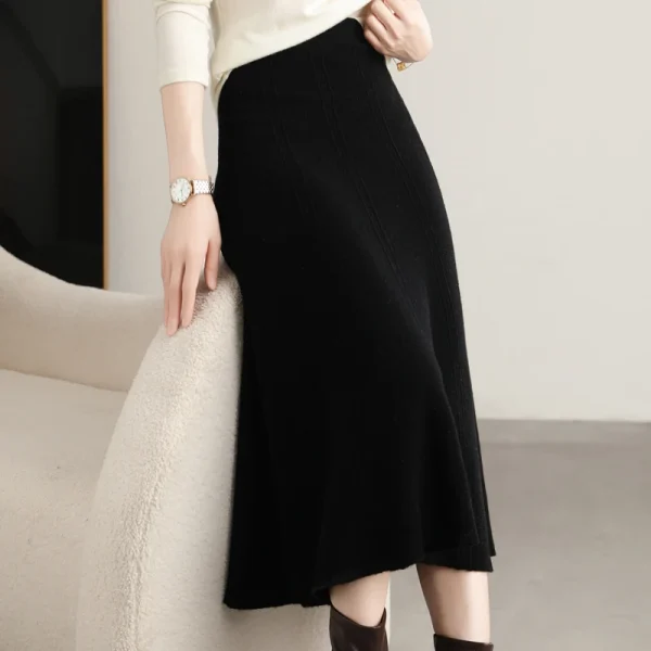 Gonna lavorata a maglia in pura lana al 100% Autunno e inverno da donna Nuova gonna lunga a vita alta e anca di media lunghezza Gonna ombrello in cashmere sottile 6