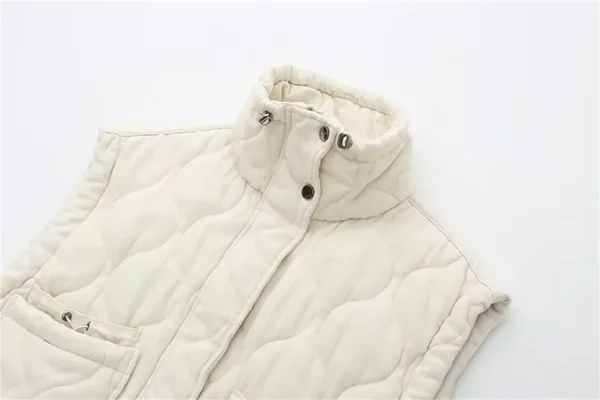 Nuova versatile giacca da donna senza maniche con colletto rialzato e tasca decorativa, gilet in cotone, giacca a spalla larga 3