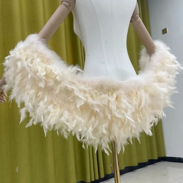Top scialle mantello da donna alla moda ed elegante con piume 20 * 130 cm, adatto per feste e matrimoni Maniche corte variabili 3