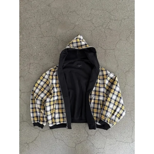 Felpe con cappuccio con cerniera a maniche lunghe con design scozzese popolare di nicchia per donna Felpa estetica casual hip-hop Y2K all-match 2025 4