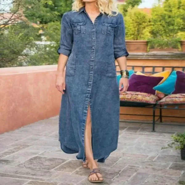 Abito da donna in denim monopetto casual tinta unita sciolto estate nuova taglia S-5XL da donna, design ampio, confortevole e casual 1