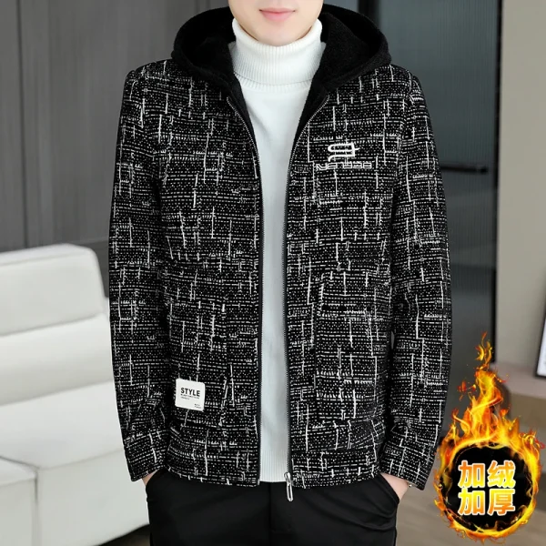 Autunno Inverno Giacca di lana con cappuccio da uomo Moda coreana Casual Business Trench Coat Social Streetwear Cappotto Abbigliamento uomo 2024 5