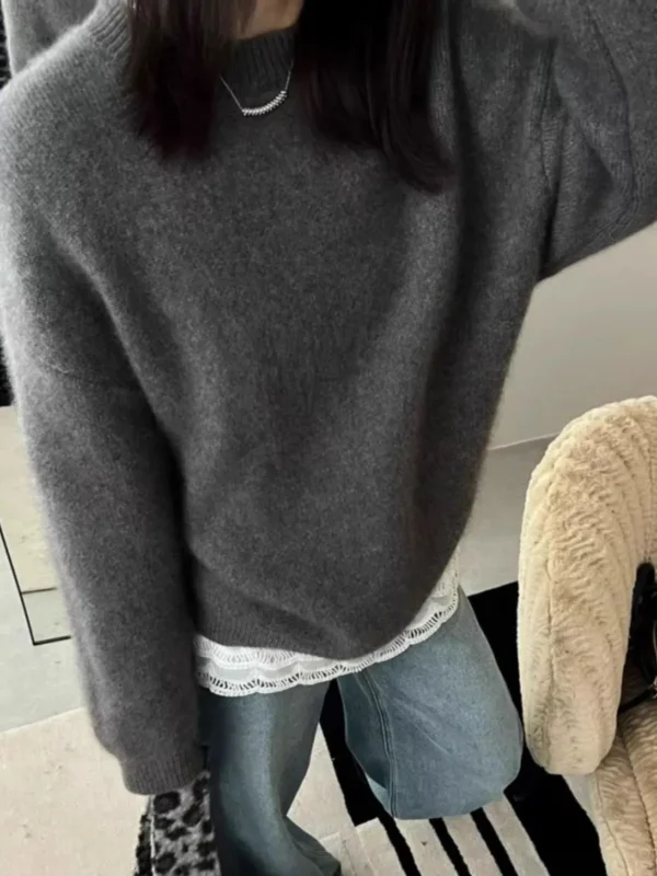 Maglione di fascia alta morbido ceroso girocollo in puro cashmere 100 per donna maglione ispessito in maglia con fondo autunnale e invernale 5