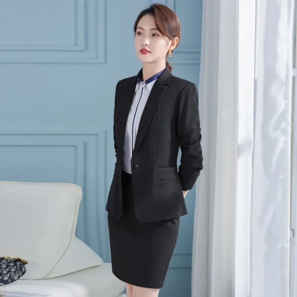 NAVIU Abiti da lavoro da donna formali rossi con gonna e giacca Cappotto da donna Office Professiona l Blazer Set Stili OL primaverili Nero 4