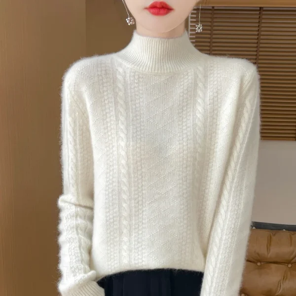 Moda 100% maglione di lana da donna collo a lupetto maglieria pullover di cashmere autunno inverno maglioni a maniche lunghe abbigliamento top 5
