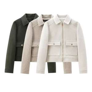 Cappotto da giacca con cerniera da donna Nuovo cappotto invernale da donna con tasca a maniche lunghe Cappotto corto da strada elegante 1