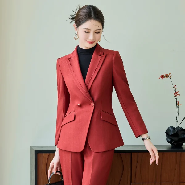 NAVIU Abito da ufficio slim fit giallo per donna Elegante casual a maniche lunghe di fascia alta con bottone singolo Blazer Set formale in due pezzi 5