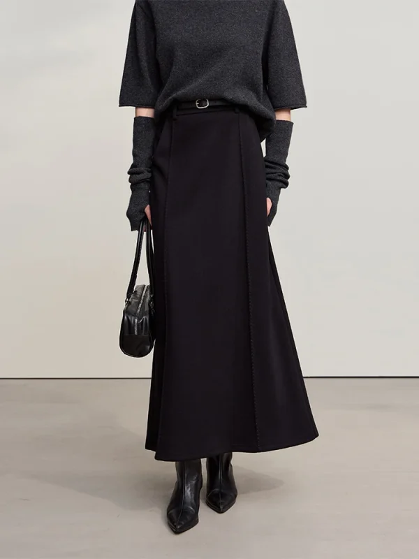 Amii Gonne per donna 2025 Inverno Nuovo Pendolare Allentato Lungo Lavorato a maglia Gonna a trapezio Lana Solido Abbigliamento versatile Donna 12544124 1