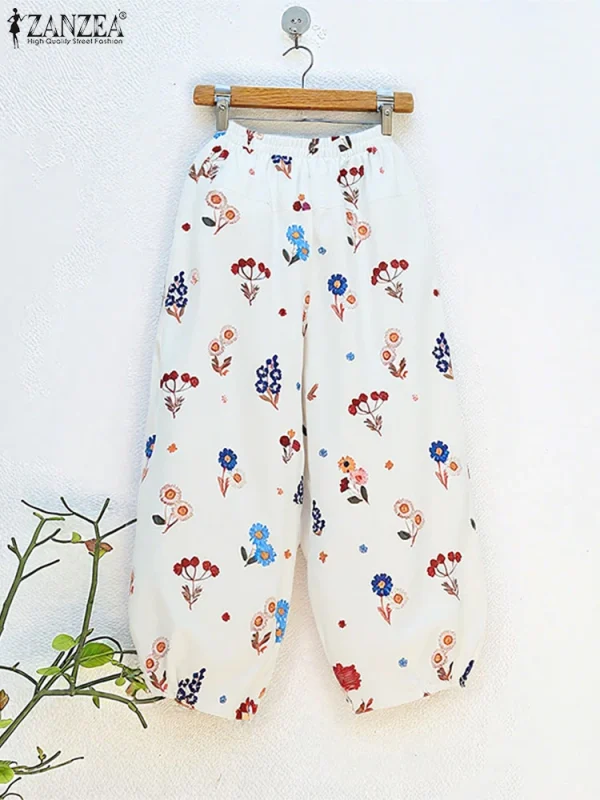 ZANZEA 2025 Pantaloni con stampa floreale moda Donna Pantaloni lunghi Harem vintage Pantaloni elastici in vita Autunno Casual Pantaloni larghi 2
