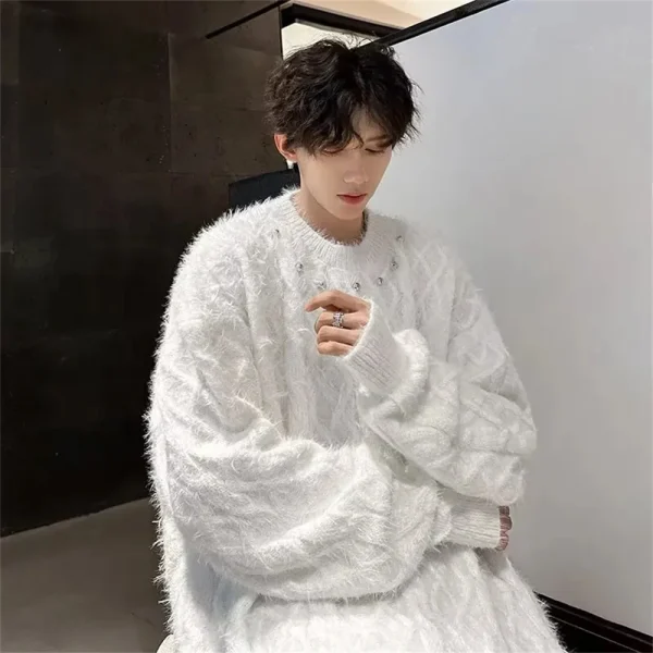 Maglione lavorato a maglia in peluche retrò per uomo donna in autunno inverno nuovo maglione appiccicoso morbido stile pigro allentato casual elegante 5