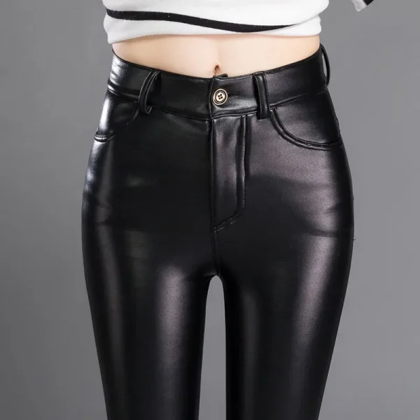 Pantaloni skinny in pelle elasticizzata per donna Pantaloni casual in velluto invernale in pile Leggings a matita femminili caldi e spessi Vita alta autunnale 1
