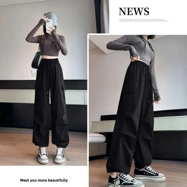 Pantaloni da lavoro rossi casual stile americano Pantaloni da donna a vita alta primavera estate Pantaloni sportivi larghi a gamba larga 5