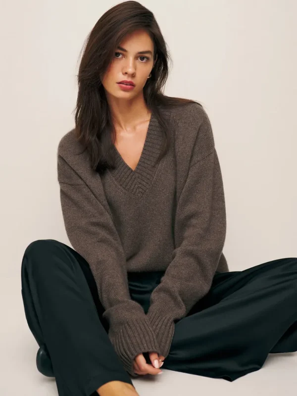 100% maglione di pura lana autunno/inverno nuovo casual tinta unita lavorato a maglia top con scollo a v camicetta con base pullover sciolto da donna 5