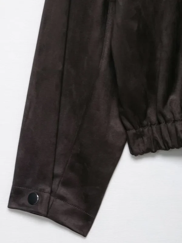 Giacca bomber da donna in finta pelle scamosciata a maniche lunghe con cerniera frontale Capispalla chic Top alla moda per donna 6