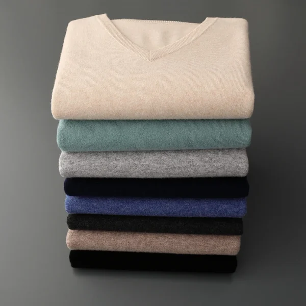 Autunno e inverno nuovi uomini con scollo a V in cashmere allentato ispessito tinta unita in lana lavorata a maglia che tocca il fondo camicia business casual maglione 6