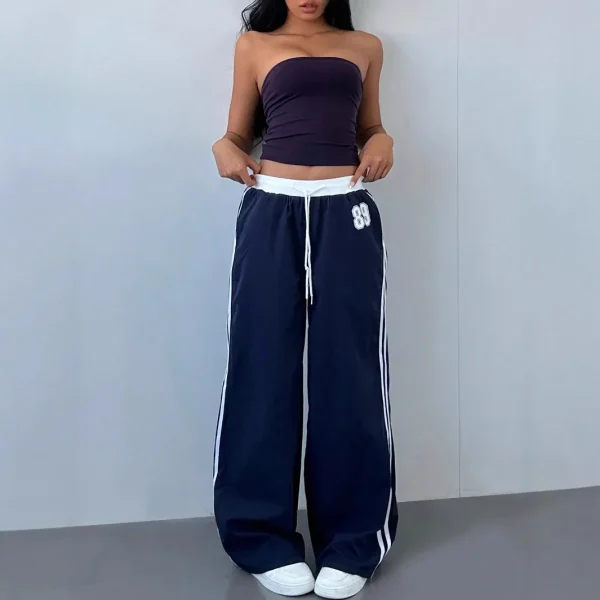 Pantaloni casual a gamba larga a righe americane Pantaloni da donna a vita alta larghi e versatili dal taglio dritto Autunno Inverno Nuovo stile 1