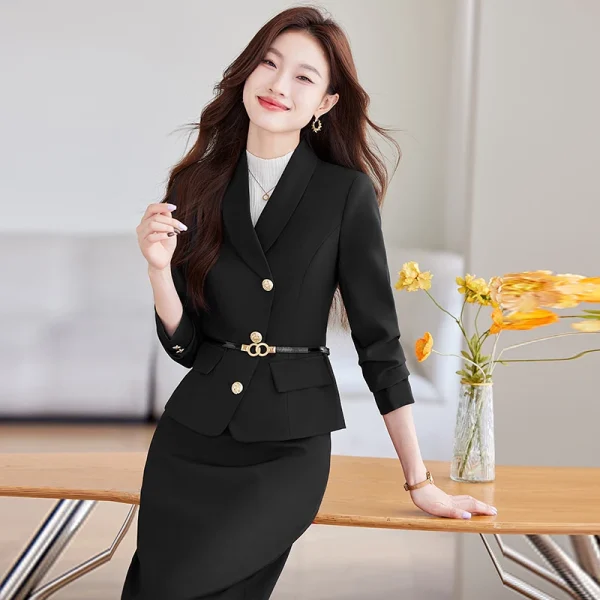 NAVIU autunno moda blu Navy Blazer donna abiti da lavoro gonna e giacca Set abbigliamento da lavoro da donna uniforme da ufficio stili OL viola 5