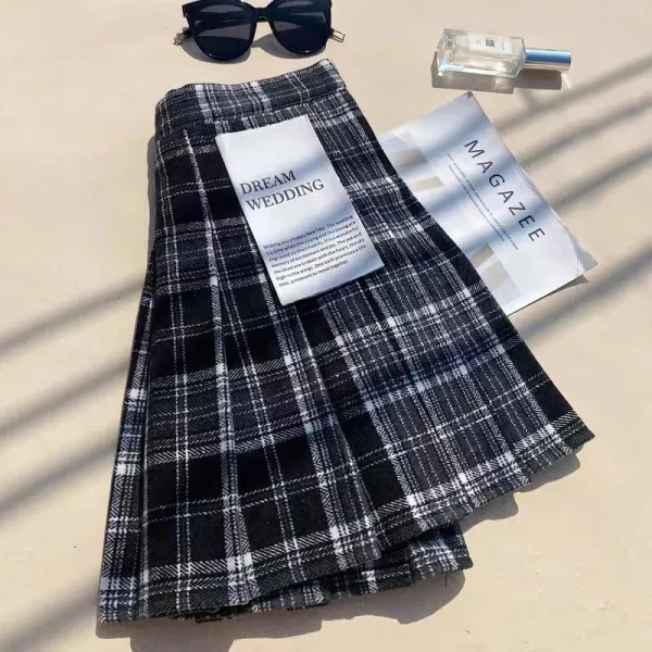Gonne a pieghe di lana scozzese per le donne Autunno Inverno Vita alta Preppy Minigonne calde Lady Fashion Coreano All-Match A Line Gonne 5