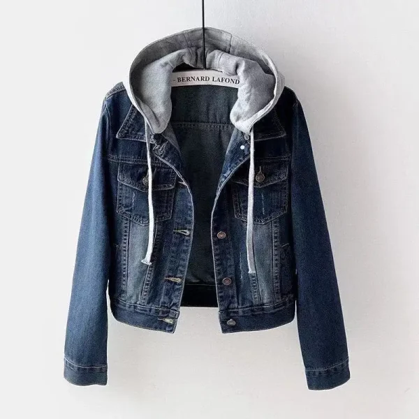 Primavera Autunno Giacca di jeans Donna 2025 Monopetto Patchwork Con cappuccio Crop Cappotti Moda coreana Casual Streeetwear Tuta sportiva 3