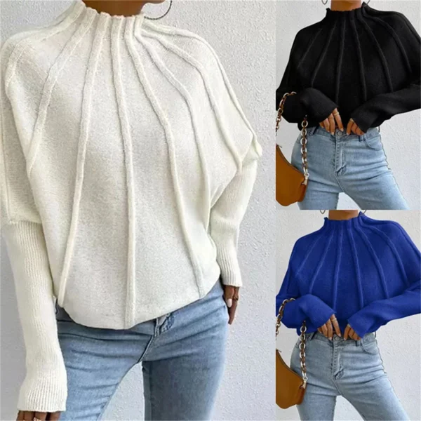 Maglione da donna con maniche a pipistrello lavorato a maglia 2025 Autunno Inverno Moda Solid Top Donna Manica lunga Maglioni con collo a lupetto Abiti casual chic 5