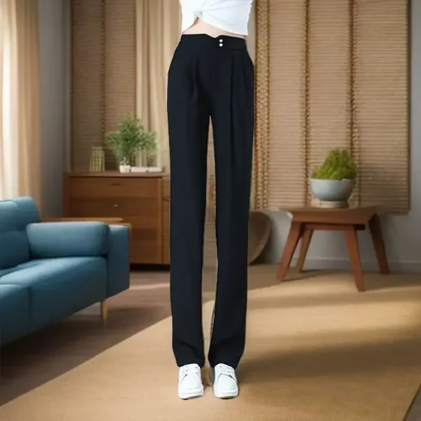 Summer New Ice Silk Cool Casual Pants Women High Waist Slimming Tall Draping Narrow Version Straight Leg Trousers 4