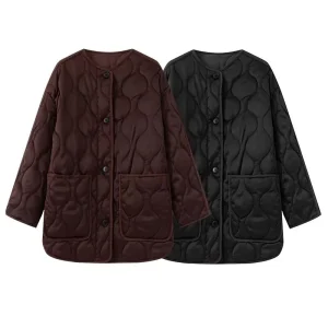 Cappotto giacca in cotone trapuntato allentato a maniche lunghe con tasca grande retrò tinta unita da donna autunno 2025 1
