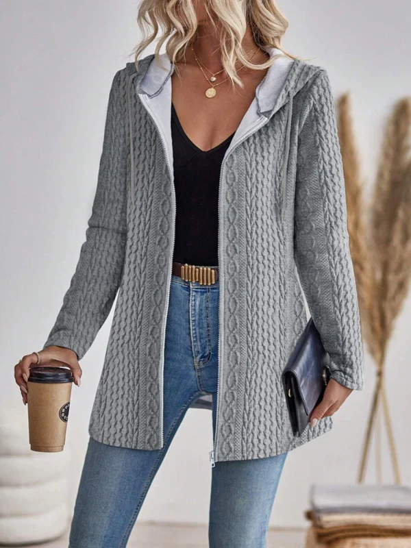 Felpa con cappuccio con cerniera in tinta unita con struttura alla moda da donna elegante direzionale 1