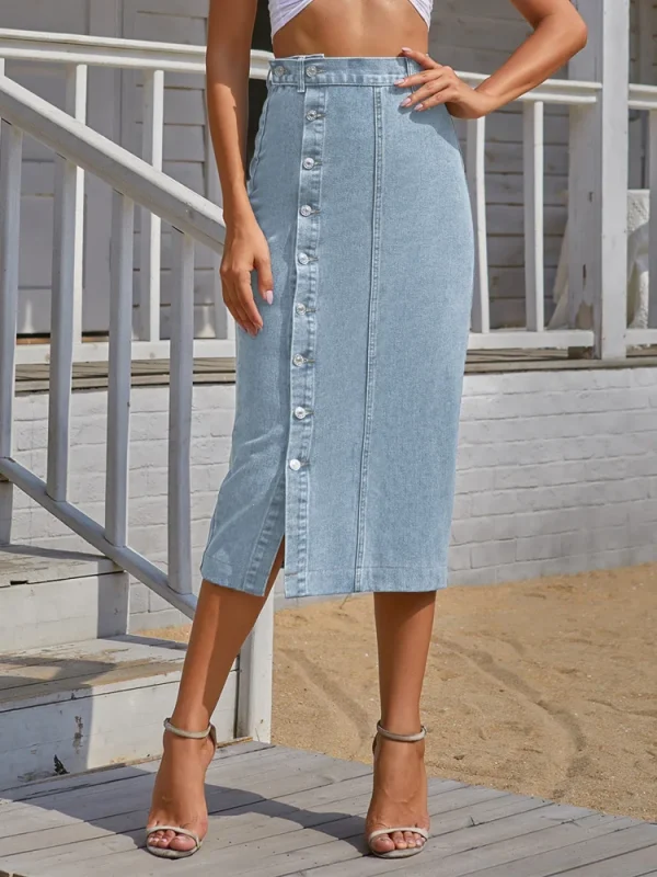 Benuynffy Gonna da donna con bottoni streetwear sexy Autunno Inverno Elegante gonna di jeans Gonne lunghe aderenti casual a vita alta femminile 6