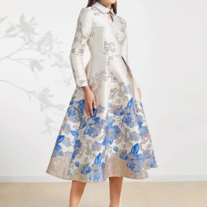 DEVCHATA donna elegante lungo maxi abiti jacquard fiore festa abito da ballo moda nuovo arrivo abito da sera 1