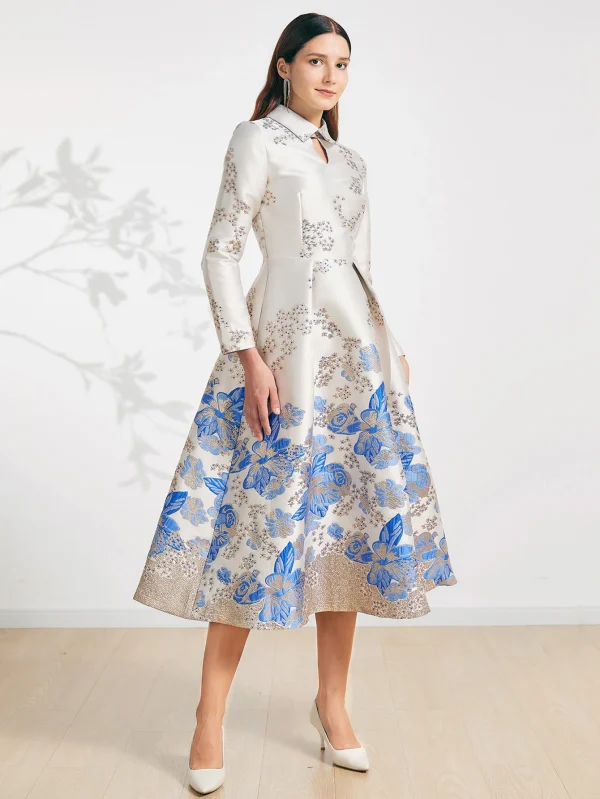 DEVCHATA donna elegante lungo maxi abiti jacquard fiore festa abito da ballo moda nuovo arrivo abito da sera 1