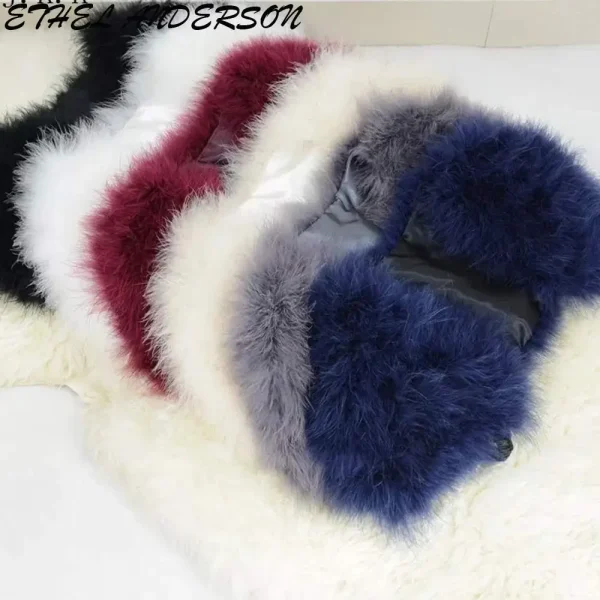 Blush, Fard Rosa/Bianco di Lusso Struzzo Della Pelliccia Boleros Nuziale Dello Scialle Della Pelliccia Matrimonio Scrollata di Spalle Cappotto da Sposa da Cerimonia Nuziale di Inverno Del Partito Boleros 6