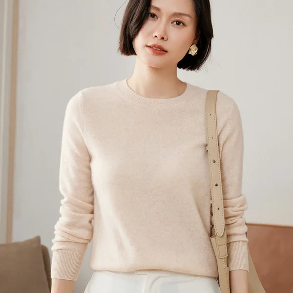 Pullover lavorati a maglia in puro cashmere di capra al 100% Vendita calda Maglioni con o-collo da donna Maglioni da donna morbidi di alta qualità 4