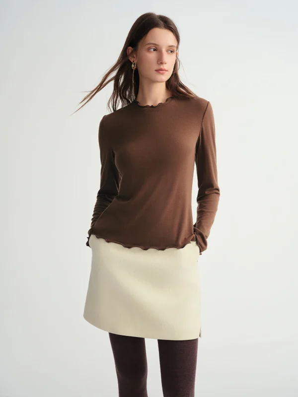 DUSHU T-shirt in lana autoriscaldante Collo semi-alto Maglia morbida Bralette palangari da donna Autunno Inverno Pullover curvy in tinta unita 4