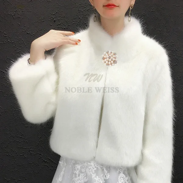 Cappotto in pelliccia sintetica Mantella in pelliccia Bolero da sposa Scialle in pelliccia sintetica da donna con maniche lunghe personalizzato 5