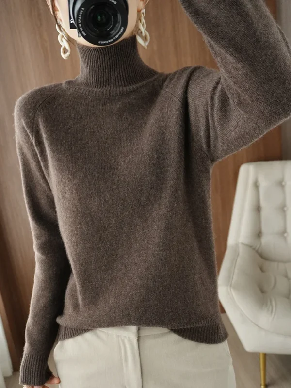Moda basic autunno inverno maglione di lana merino collo finto pullover di cashmere tinta unita morbido manica lunga abbigliamento top 1