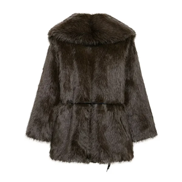 Cappotto medio lungo da donna con colletto decorativo con cintura tinta unita Cappotto ampio a maniche lunghe autunno/inverno 5