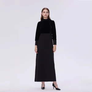 AP 2025 Nuovo arrivo donna autunno velluto patchwork abito elegante signora maxi abito moda 1