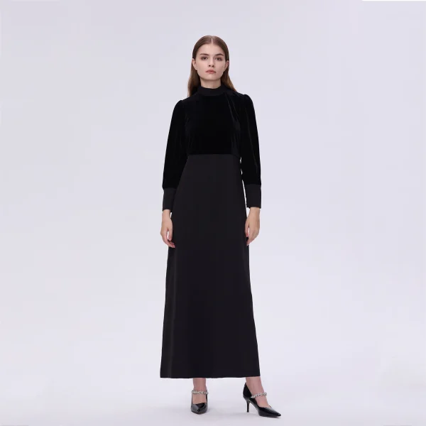 AP 2025 Nuovo arrivo donna autunno velluto patchwork abito elegante signora maxi abito moda 1