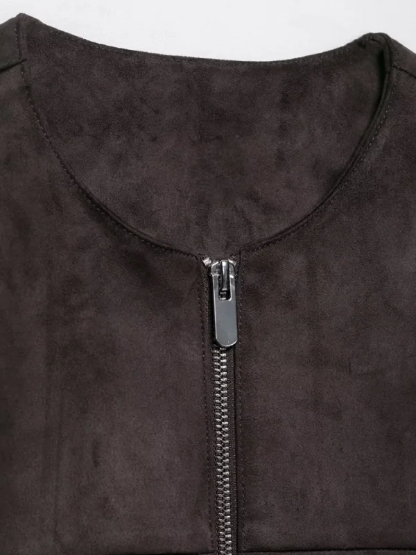 Giacca bomber da donna in finta pelle scamosciata a maniche lunghe con cerniera frontale Capispalla chic Top alla moda per donna 3